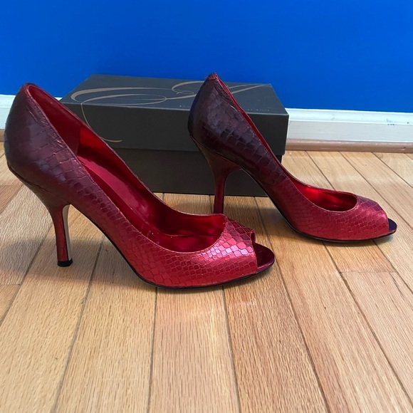 Enzo Angiolini Red Ombré Leather Peep Toe Pumps Heels 9 - Picture 6 of 6